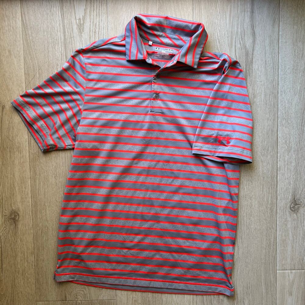 Under Armour Heat Gear Athletic Performance Polo Gray & orange Men's Medium